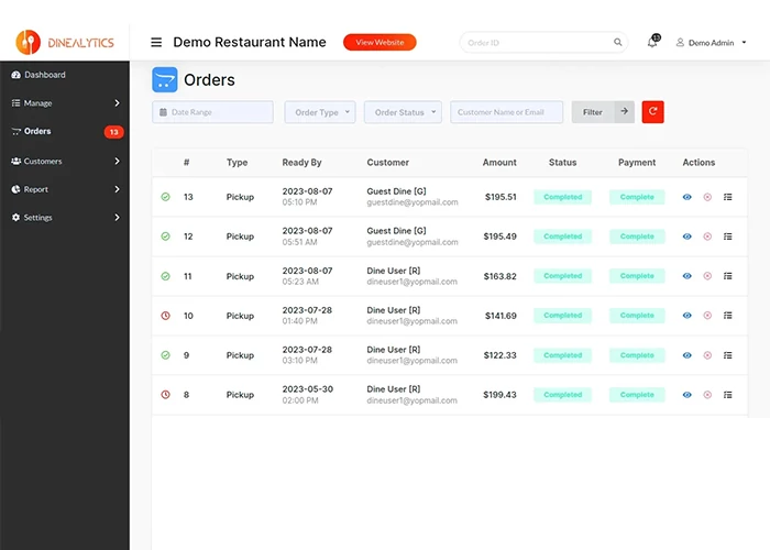 DineAlytics - Sales Trend & Daily Report